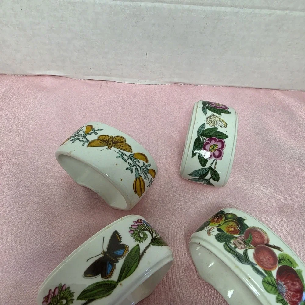 Vintage Portmeirion Botanic Garden Footed Napkin Rings (4) Floral Butterfly